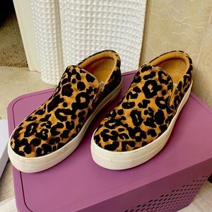 Leopard print canvas slip on shoes